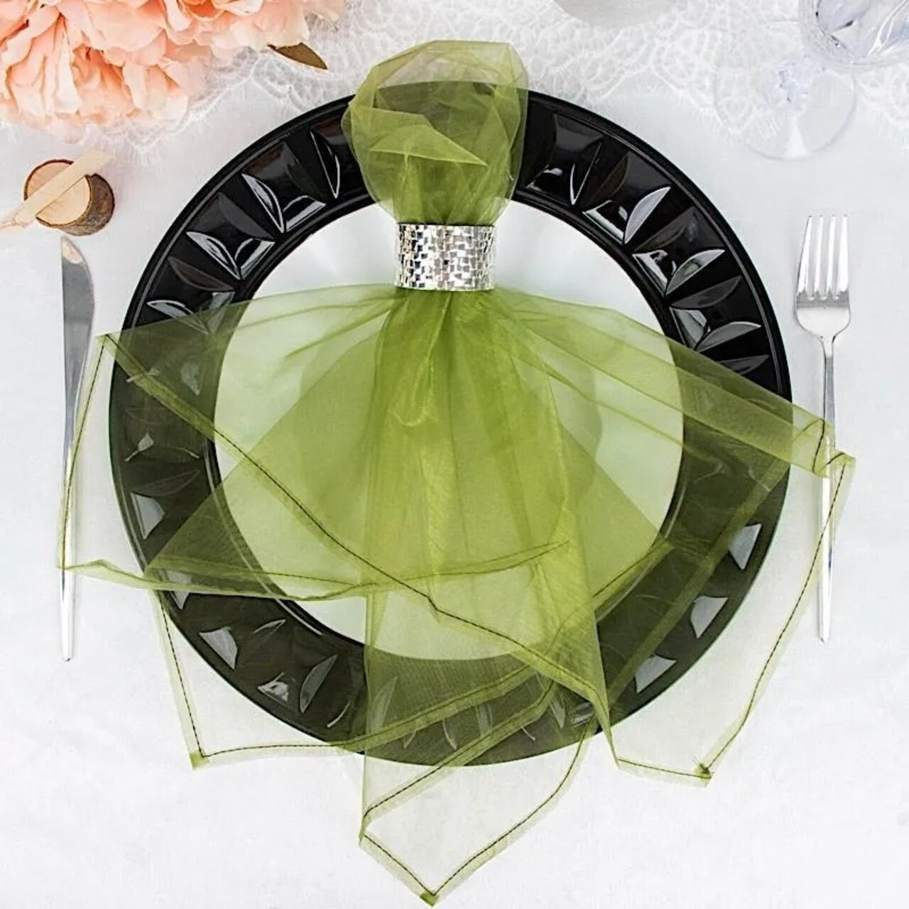 OLIVE GREEN 10 Sheer 23" x 23" Organza Decorative Table Dinner NAPKINS